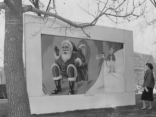 Checking out a holiday display in 1954